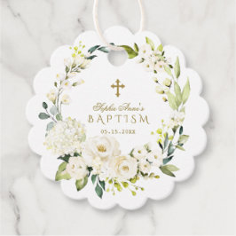 Elegant White Cream Flowers Gold Cross-Baptisme Bedankjes Labels