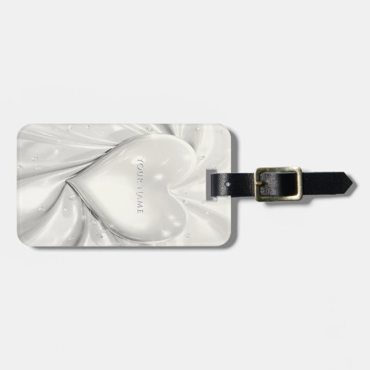 Elegant White Cream Heart Bagagelabel (Voorkant horizontaal)