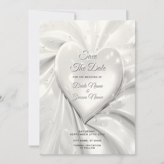 Elegant White Cream Heart Bewaar de datum Save The Date (Voorkant)