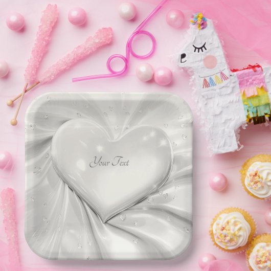 Elegant White Cream Heart Paper Bord (Feest)