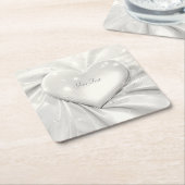 Elegant White Cream Heart Paper Onderzetter (Schuin)