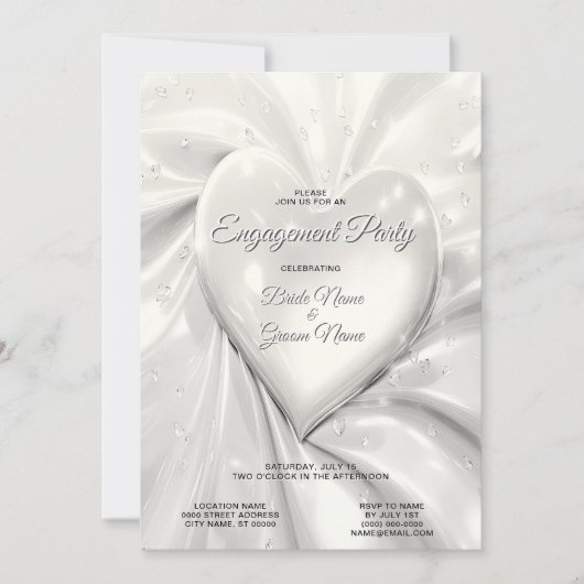 Elegant White Cream Heart Verloving Uitnodiging (Voorkant)