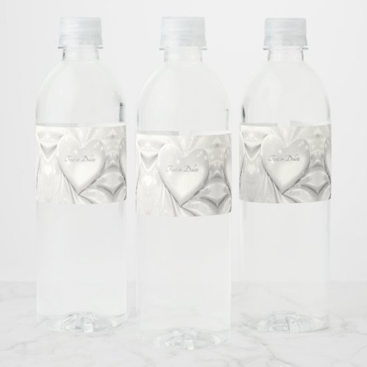 Elegant White Cream Heart Water Bottle Label Waterfles Etiket (Flessen)