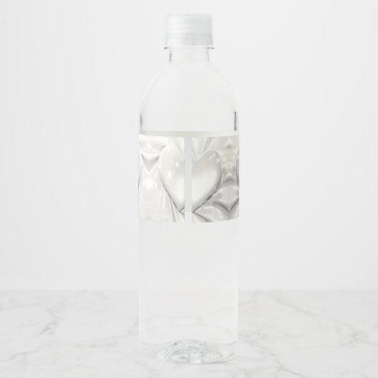 Elegant White Cream Heart Water Bottle Label Waterfles Etiket (Achterkant)