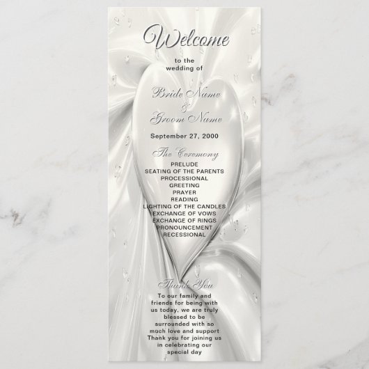 Elegant White Cream Heart Wedding Programma Programmakaart (Voorkant)