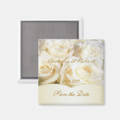 Elegant White - crème rozen Bewaar de datum Magneet (Voorkant / Achterkant)
