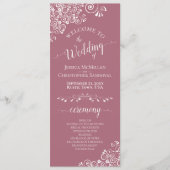 Elegant White Curls on Dusty Rose Fancy Wedding Programmakaart (Voorkant)