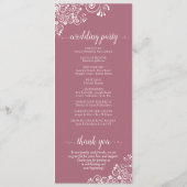 Elegant White Curls on Dusty Rose Fancy Wedding Programmakaart (Achterkant)