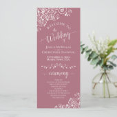 Elegant White Curls on Dusty Rose Fancy Wedding Programmakaart (Staand voorkant)
