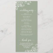 Elegant White Curls on Sage Green Fancy Wedding Programmakaart (Achterkant)