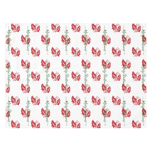 Elegant White Custom kerst Holly Tafelkleed (Voorkant (Horizontaal))
