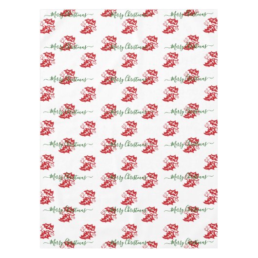 Elegant White Custom kerst Holly Tafelkleed (Voorkant)
