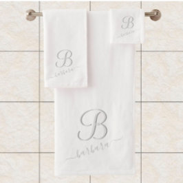 Elegant White Custom Monogram Name Bad Handdoek