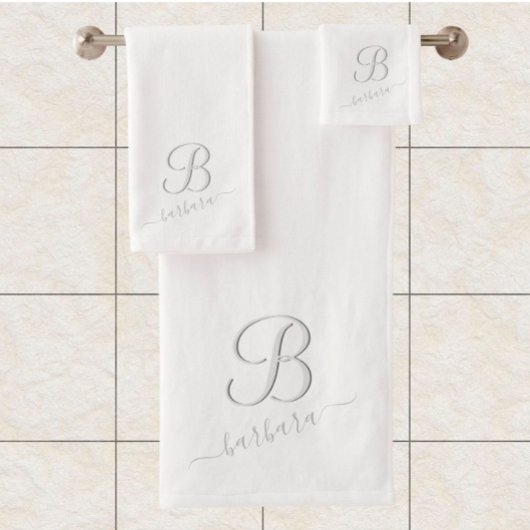 Elegant White Custom Monogram Name Bad Handdoek