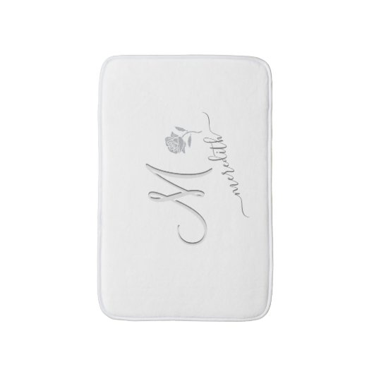 Elegant White Custom Monogram Name Badmat (Voorkant Verticaal)