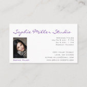Elegant White Custom Photo Services en Open Hours Visitekaartje (Achterkant)