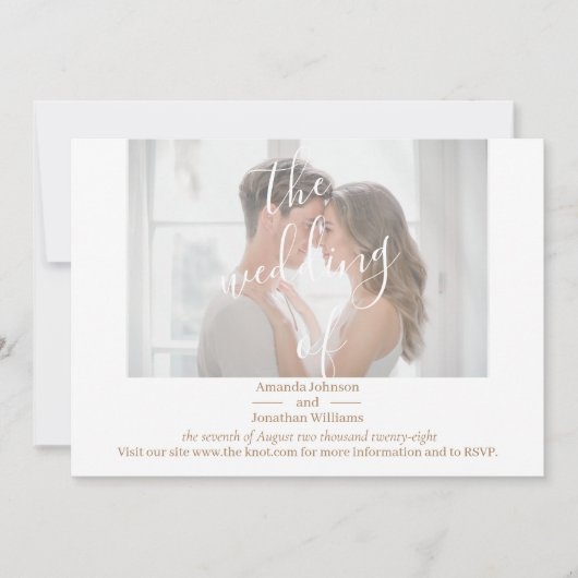 Elegant White Custom Photo Wedding Invitation Kaart (Voorkant)