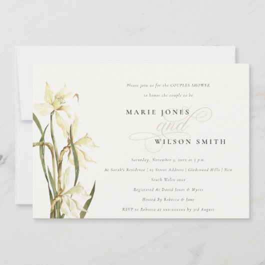 Elegant White Daffodil Couples Shower Invite Bedankkaart (Voorkant)