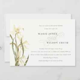 Elegant White Daffodil Rehearsal Dinner Invite Bedankkaart