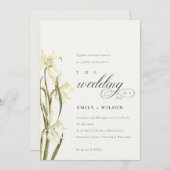 Elegant White Daffodil Waterverf Wedding Invite Bedankkaart (Voorkant / Achterkant)