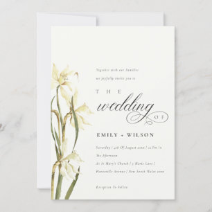 Elegant White Daffodil Waterverf Wedding Invite Bedankkaart