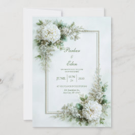Elegant White Dahlia Botanical Frame Wedding Kaart