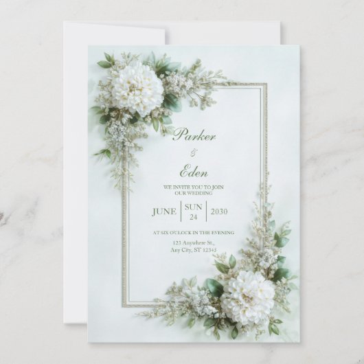 Elegant White Dahlia Botanical Frame Wedding Kaart (Voorkant)