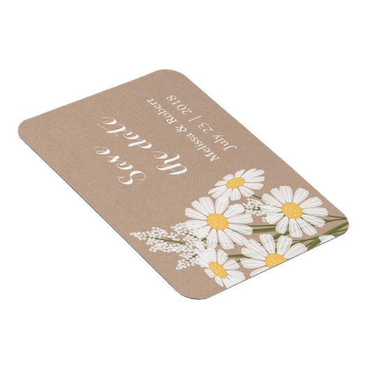 Elegant White Daisies beige Save the Date Wedding Magneet (Rechterzijde)
