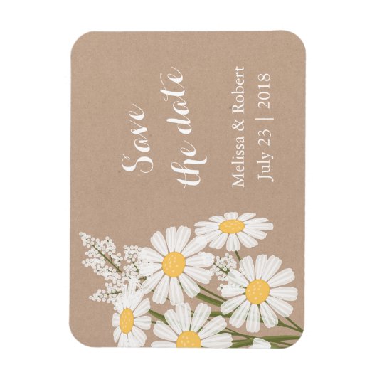 Elegant White Daisies beige Save the Date Wedding Magneet (Verticaal)
