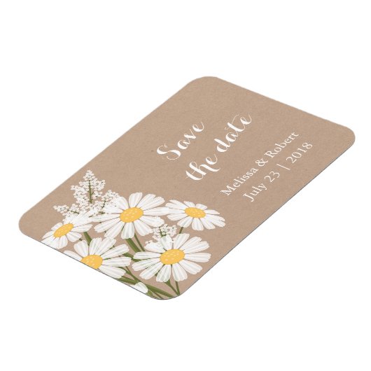 Elegant White Daisies beige Save the Date Wedding Magneet (Linkerzijde)