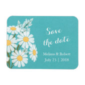 Elegant White Daisies Blauwgroen Save the Date Wed Magneet (Horizontaal)