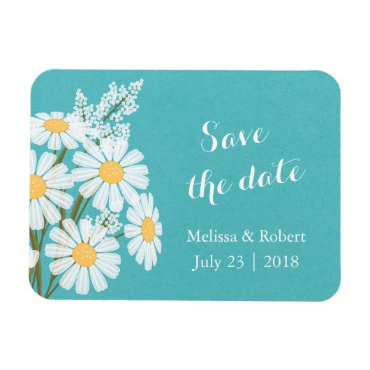 Elegant White Daisies Blauwgroen Save the Date Wed Magneet (Horizontaal)