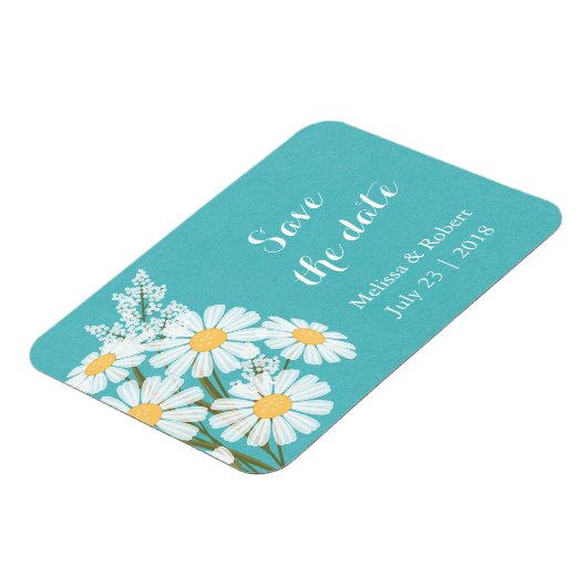 Elegant White Daisies Blauwgroen Save the Date Wed Magneet (Linkerzijde)
