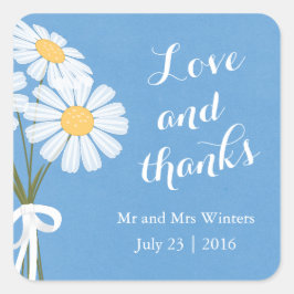 Elegant White Daisies Blue Bedankt voor je huwelij Vierkante Sticker