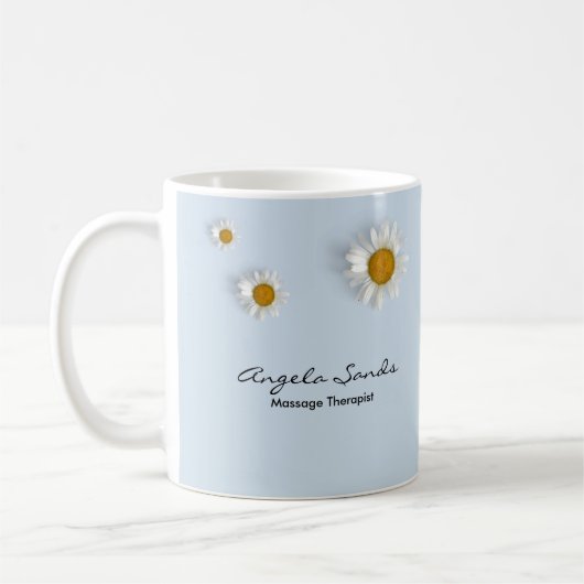 Elegant white daisies blue koffiemok (Links)