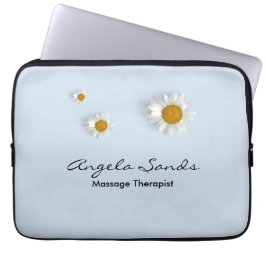 Elegant white daisies blue laptop sleeve