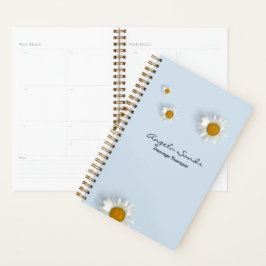 Elegant white daisies blue planner