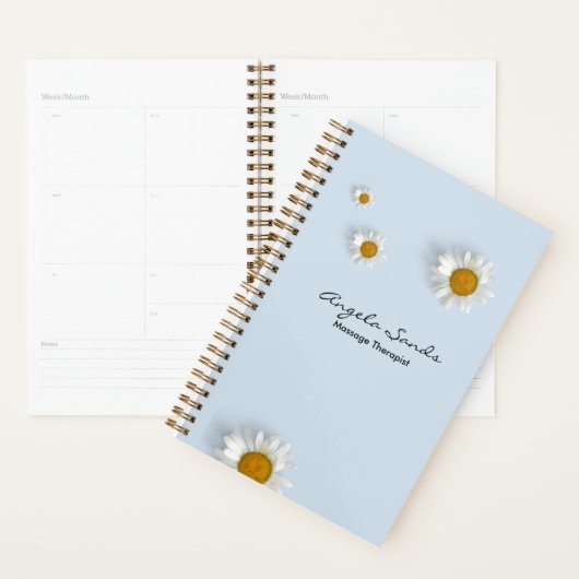 Elegant white daisies blue planner (Display)