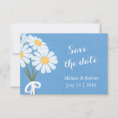Elegant White Daisies Blue Save the Date Wedding (Voorkant)