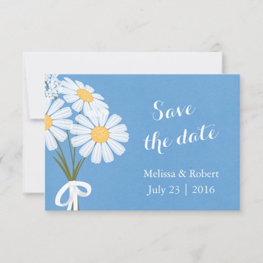 Elegant White Daisies Blue Save the Date Wedding (Voorkant)