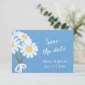 Elegant White Daisies Blue Save the Date Wedding (Staand voorkant)