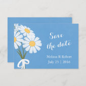Elegant White Daisies Blue Save the Date Wedding (Voorkant / Achterkant)