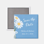 Elegant White Daisies Blue Save the Date Wedding Magneet (Voorkant / Achterkant)