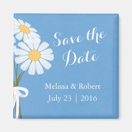 Elegant White Daisies Blue Save the Date Wedding Magneet (Voorkant)