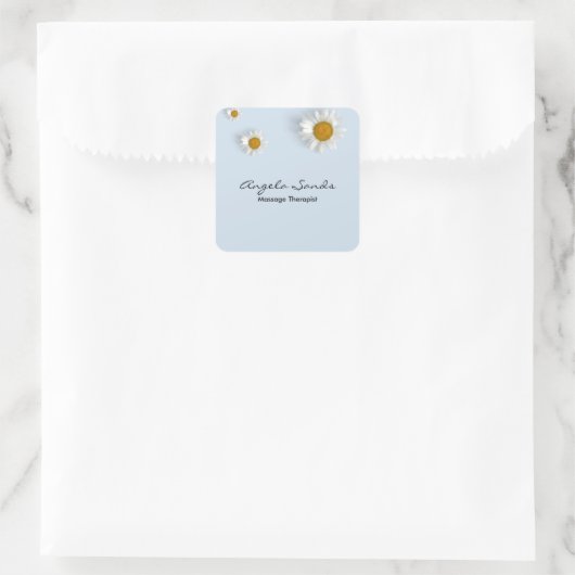 Elegant white daisies blue vierkante sticker (Tas)