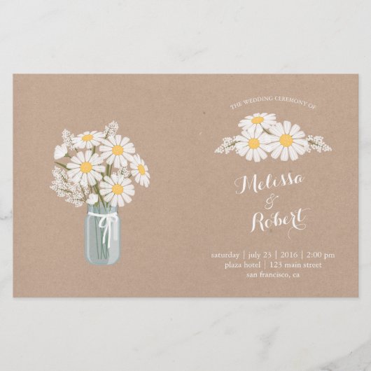 Elegant White Daisies Mason Jar Wedding Programme (Voorkant)