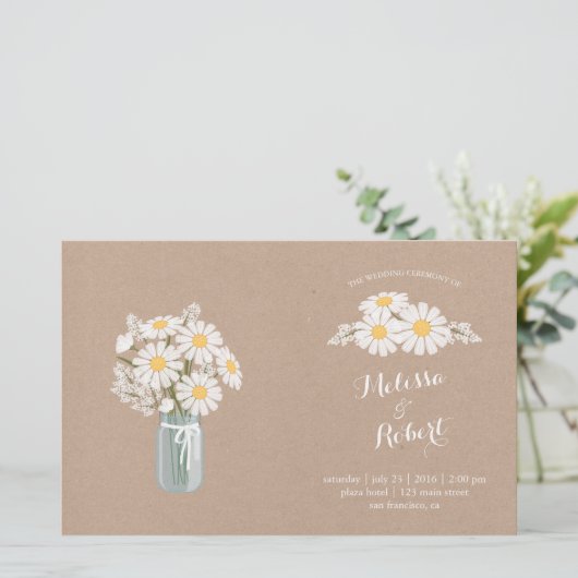 Elegant White Daisies Mason Jar Wedding Programme (Staand voorkant)