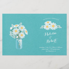 Elegant White Daisies Mason Jar Wedding Programme