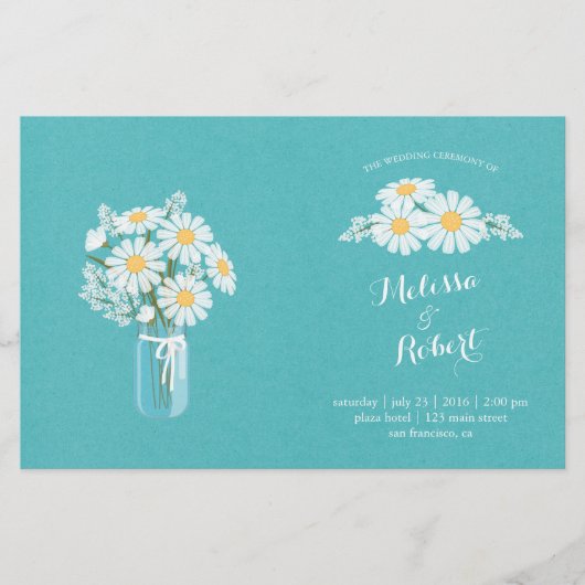 Elegant White Daisies Mason Jar Wedding Programme (Voorkant)