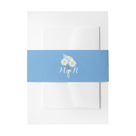 Elegant White Daisies over Blue Monogram Wedding Uitnodigingen Wikkel